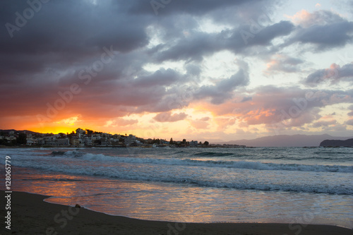 Red sunset over the seaside of Chania, Crete, Greece