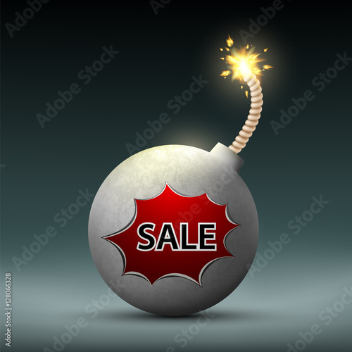 Bomb with a wick and word sale. Black Friday. Stock vector illus