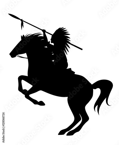 indian chief riding a rearing up horse black vector silhouette