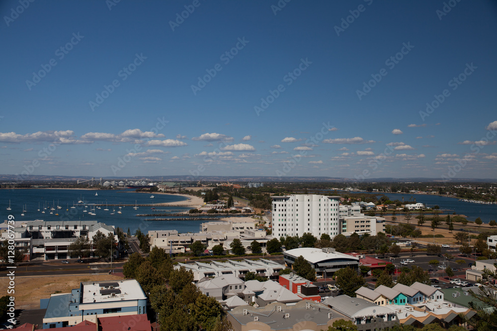 View from the top of Marlston Hill Lookout Bunbury Western Australia WA with harbour and industrie