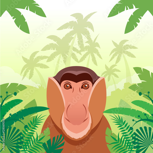 Long-nosed monkey on the Jungle Background