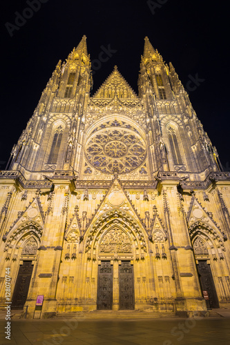 The Saint Vitus Cathedral in Prague Castle at night, Czech Republic.