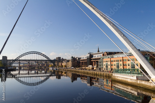 Newcastle Gateshead Quayside with Millenium and Tyne Bridges in photo
