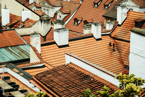 Murais de parede Terracotta tiled roofs with chimneys