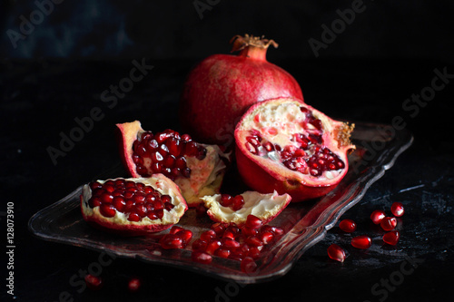 Open fresh ripe pomegranates