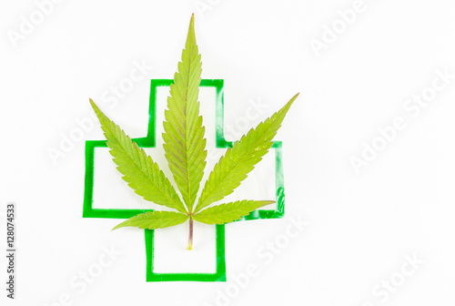 Cannabis plant and medical sign.