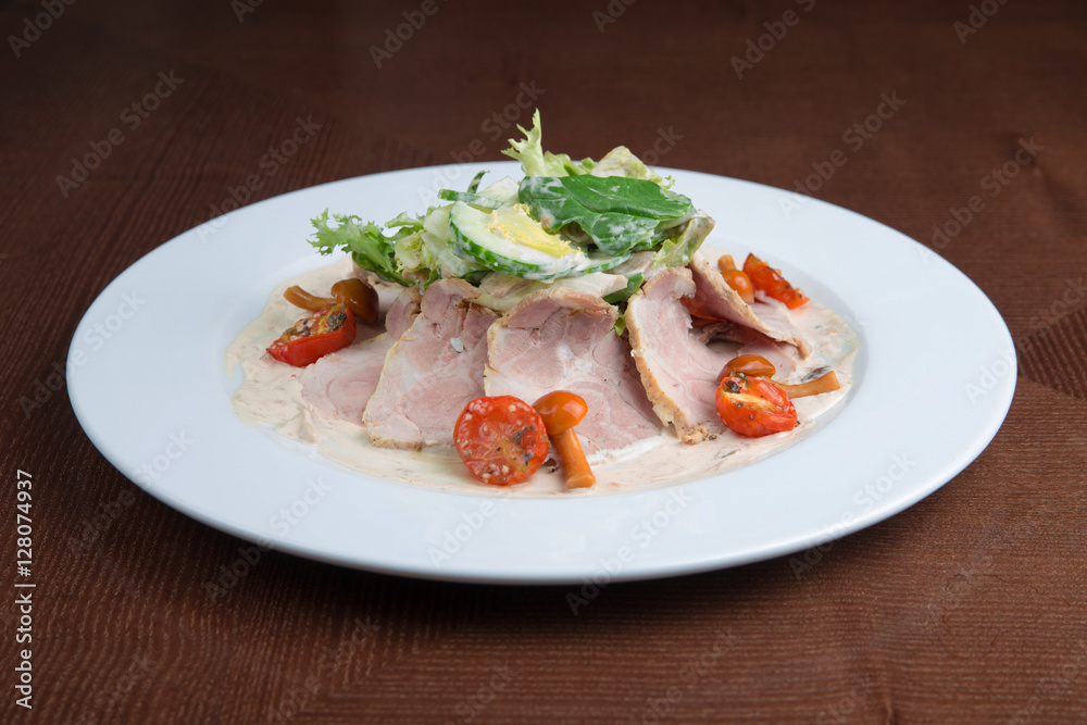 Boiled eggs with smoked ham and vegetables Boiled eggs with smoked ham and vegetables