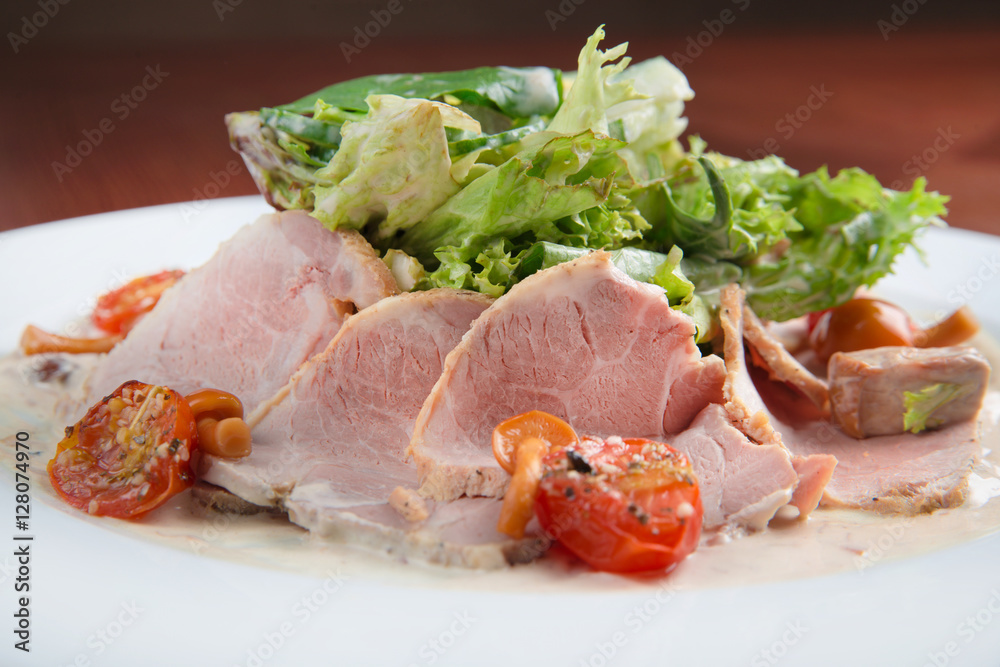 Boiled eggs with smoked ham and vegetables Boiled eggs with smoked ham and vegetables