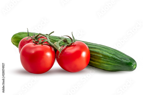 Tomatoes and cucumber  on white background