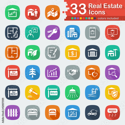 White Flat Real Estate Icons
