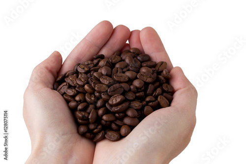 The coffee beans in a hands