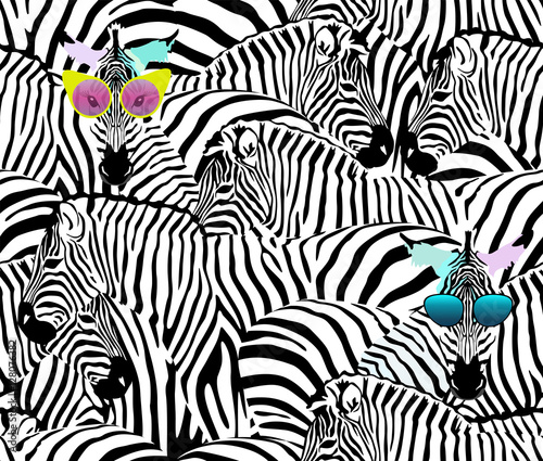Abstract illustration herd of zebras, animal seamless pattern