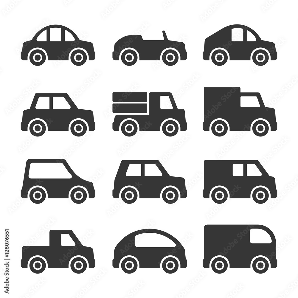 Car Icons Set on White Background. Vector