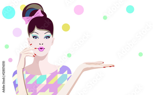 Abstract watercolor portrait surprised girl model, fashion art, beauty