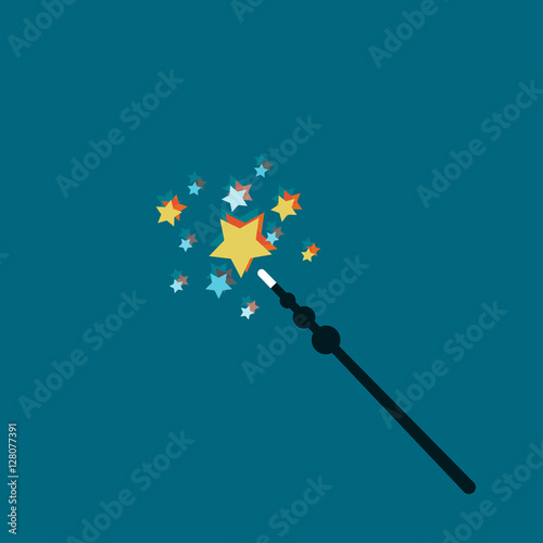 Magic Wand Vector illustration Magic wands with glowing stars on a blue background Flat design