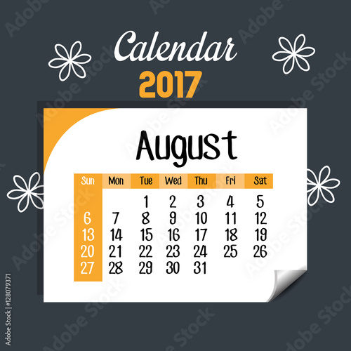 calendar august 2017 template icon vector illustration design