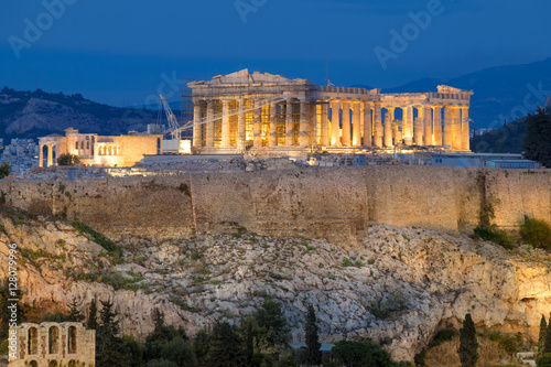 Parthenon and Herodium construction in Acropolis Hill in Athens,