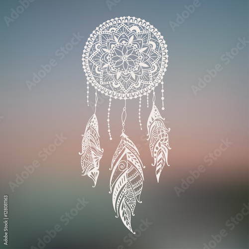Dreamcatcher with feathers. Vector hand drawn illustration