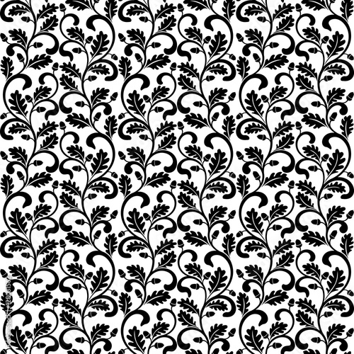 Seamless pattern. Twisted branches with oak leaves isolated on a white background