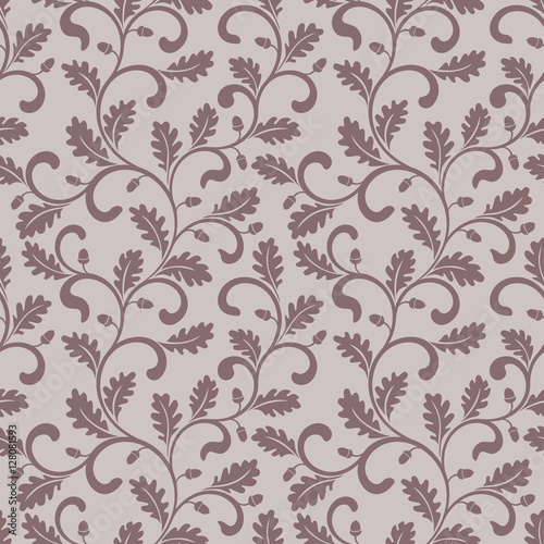 Seamless pattern. Twisted branches with oak leaves. Vintage style. It can be used for printing on fabric, wallpaper, wrapping