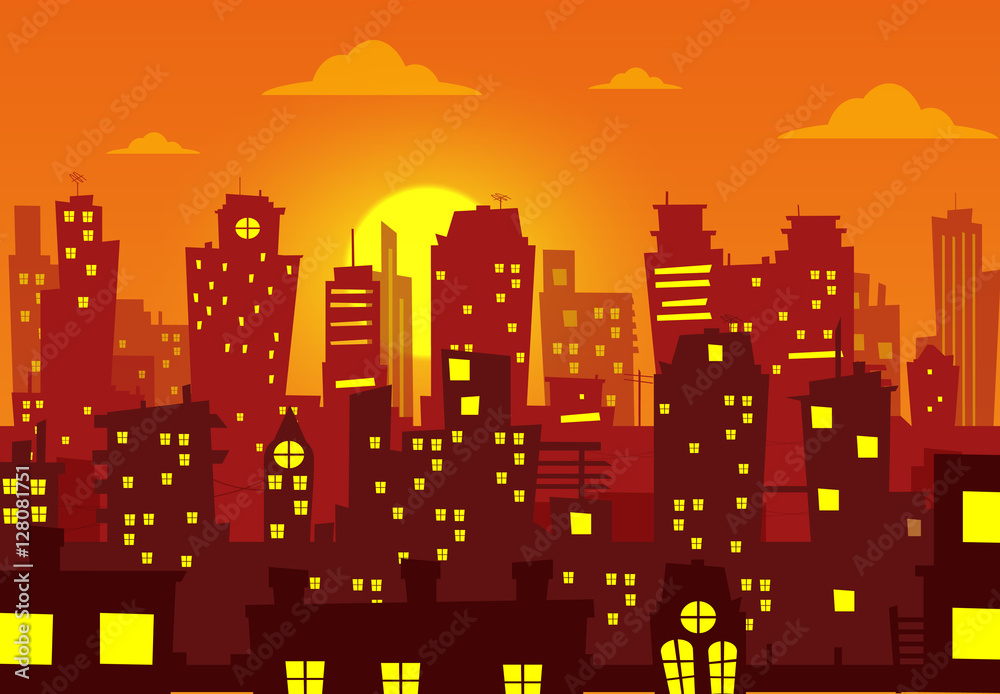 Evening cityscape vector illustration
