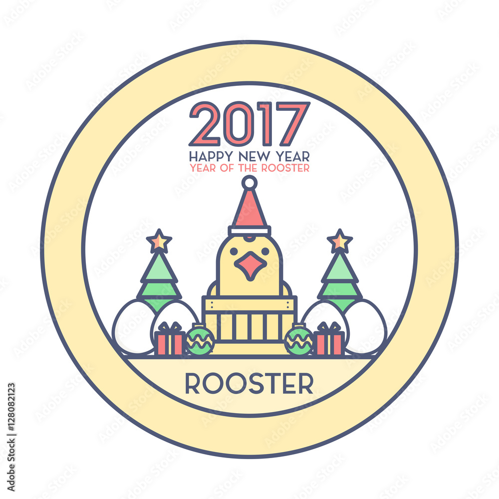 Year of Rooster Happy New Year 2017 Icon Vector illustration