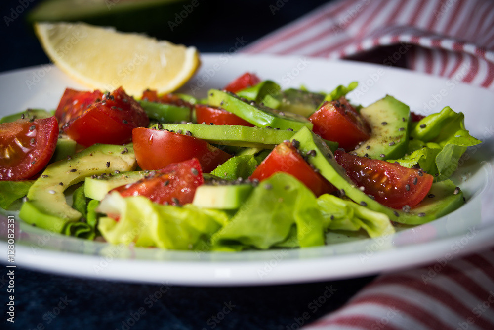 Avocado salad with cherry tomatoes and chia seeds Avocado salad with cherry tomatoes and chia seeds