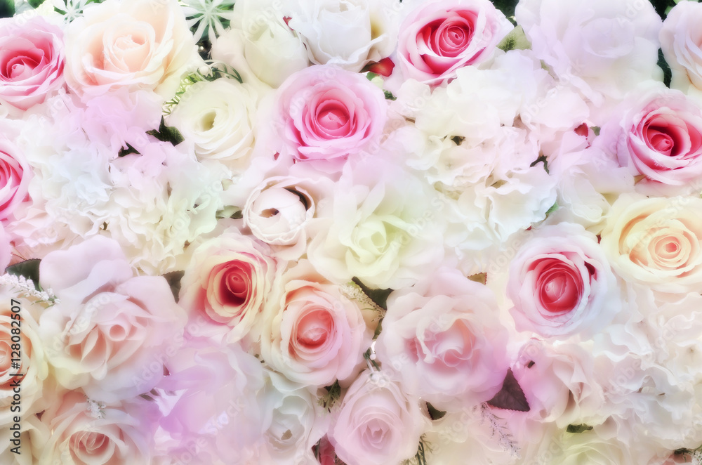 Blurred of sweet roses in pastel color style on soft blur bokeh texture for background Blurred of sweet roses in pastel color style on soft blur bokeh texture for background