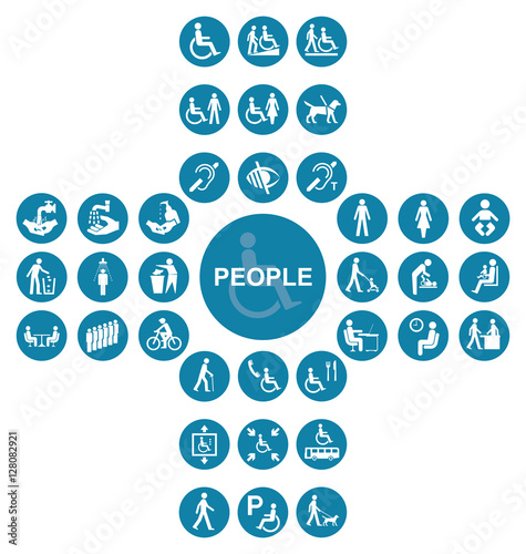 Blue cruciform disability and people Icon collection