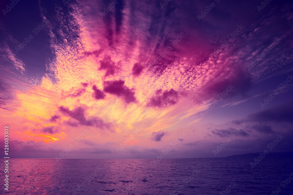 Magic purple sunrise over the sea