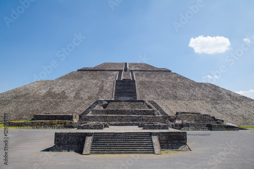 Frontal view of the Sun Pyramid at Teotihuacan Ruins - Mexico City, Mexico