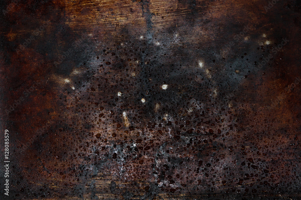 Old sheet metal with drops background texture.