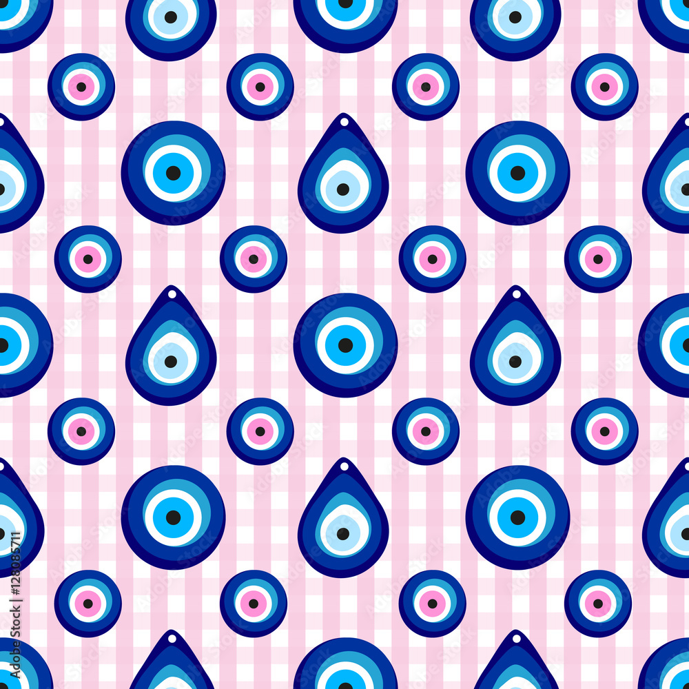 Evil eye seamless pattern. Turkish eye bead background. Seamless pattern in swatch menu Evil eye seamless pattern. Turkish eye bead background. Seamless pattern in swatch menu