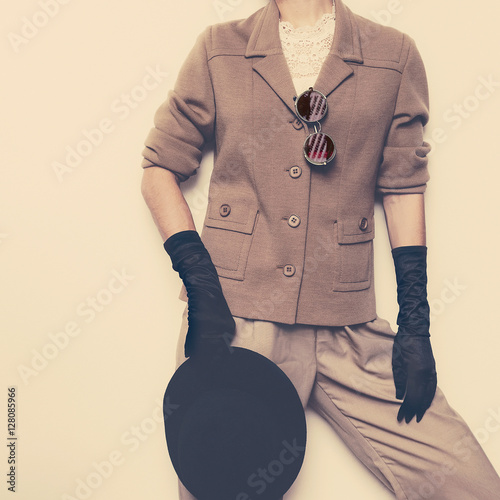 Vintage Fashion Lady Classic suit and stylish retro accessories. photo