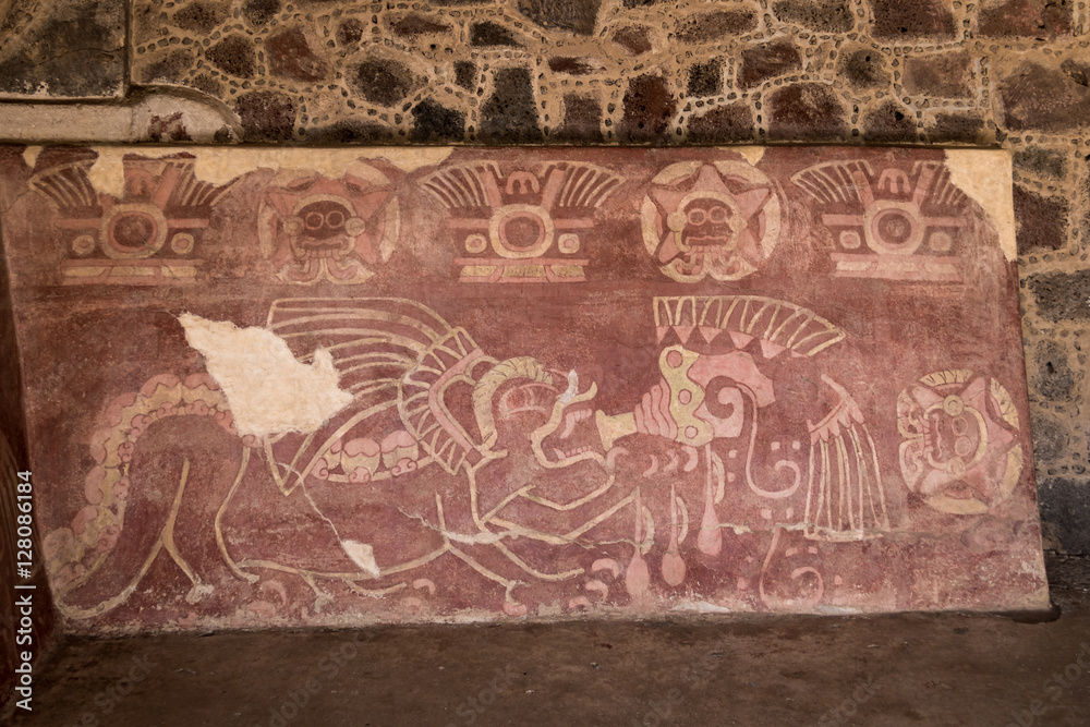 The Red Jaguar mural painting at Teotihuacan Ruins - Mexico City, Mexico