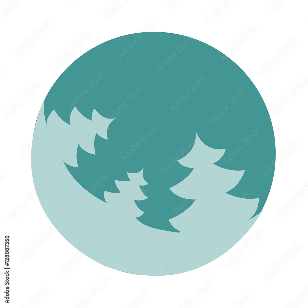 Fir tree flat. Vector illustration. Blue fir on dark blue background