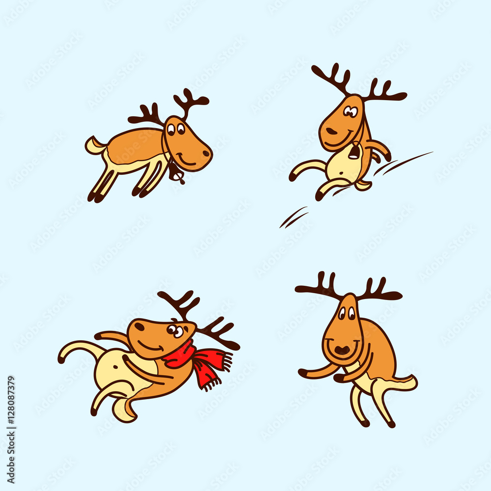 Vector illustration of cartoon Christmas Reindeer. deer