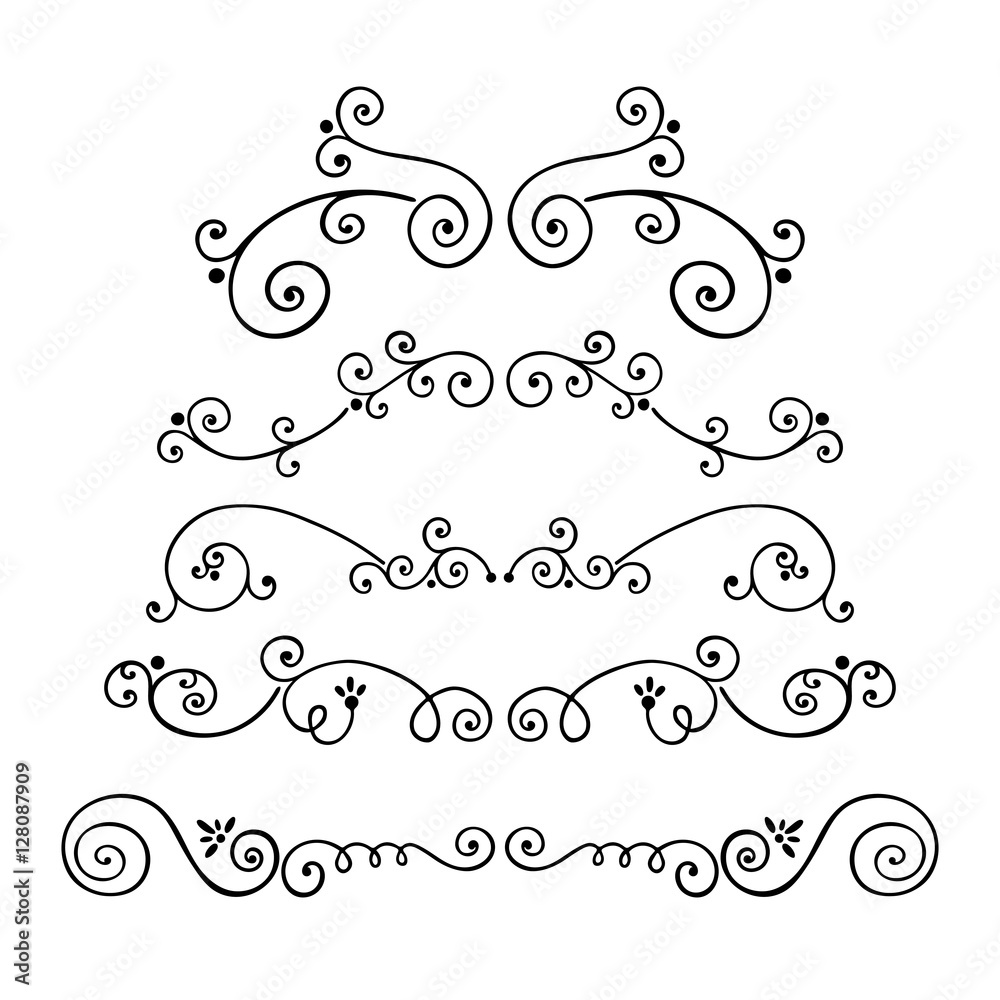 Set of decorative hand drawn text dividers vector. Unique border isolated on white background. Ink dividers.