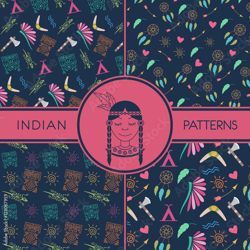Indian vector patterns. American indian style. Ethnic background.