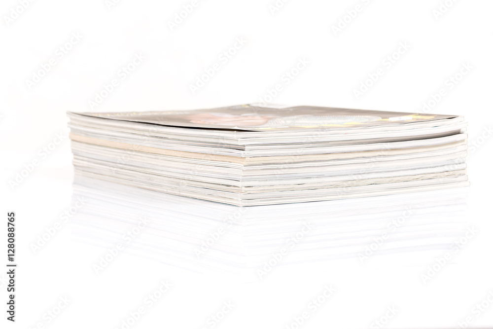 Magazines up close shot on white background