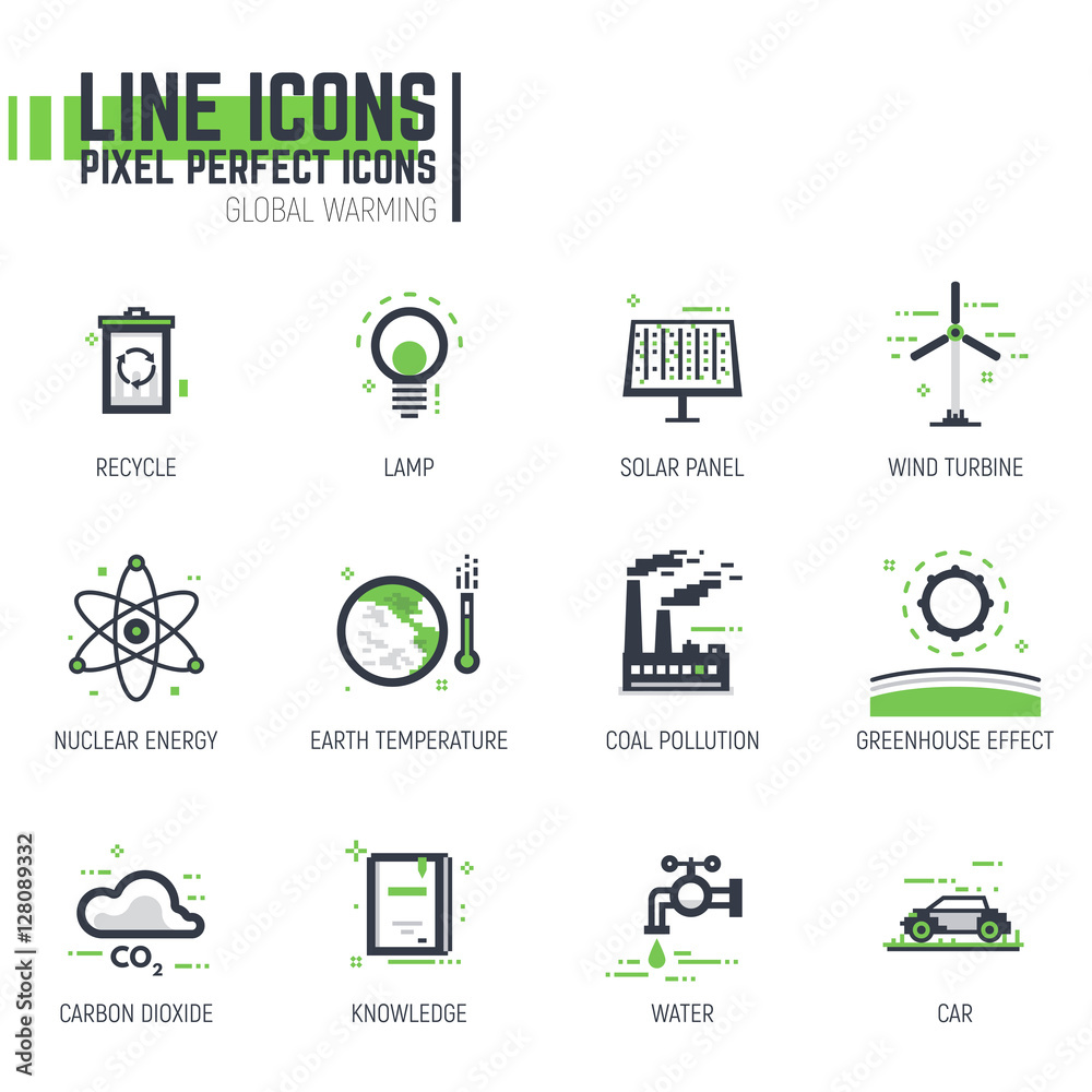 Fototapeta premium Global warming line icons