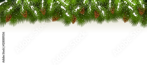 Christmas snowy decorations on white background