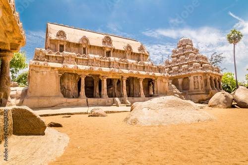 Ancient Hindu monolithic, Pancha Rathas - Five Rathas, Mahabalipuram, Tamil Nadu, India