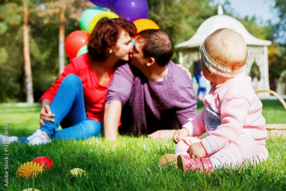 A happy family. Daughter's birthday one year. A happy family. Daughter's birthday one year.