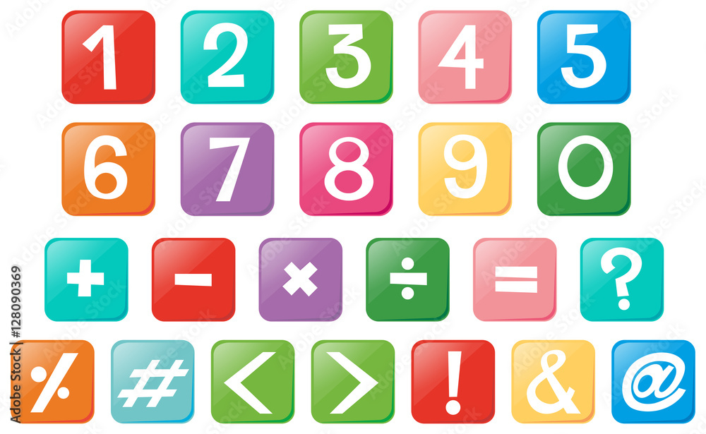 Number and signs on square buttons
