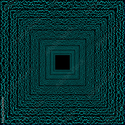 Blue corridor. Abstraction on a theme of eternity on a black background leaving afar blue squares.
