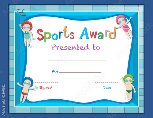 Certificate template with kids swimming