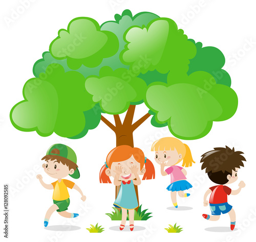 Kids playing hide and seek in the park