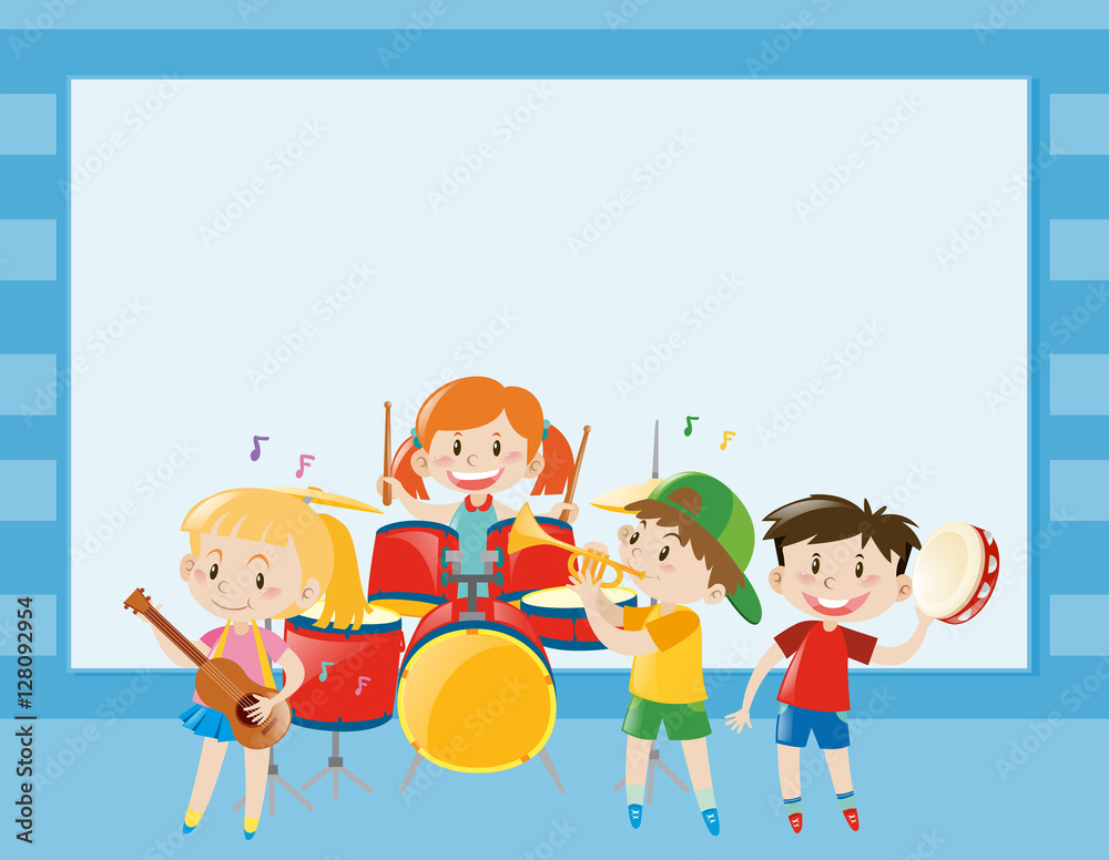 Border template with kids playing music in band Border template with kids playing music in band