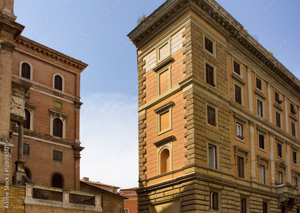 View of traditional buildings showing Italian architectural style in Rome.